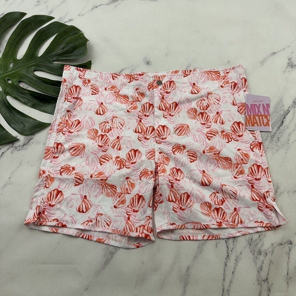 Kortni Jeane Mens Boardies Swim Trunks Size 36 New Pink White Shells Unlined